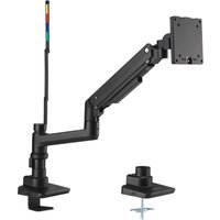 Black Kensington monitor arm with adjustable joints, SmartFit color guide, and desk clamp base.