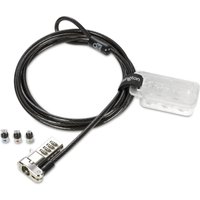 Black Kensington 3-in-1 laptop lock with combination dial, clear lock head, and three interchangeable heads.