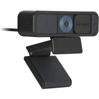 Black Kensington W2000 1080p webcam with auto focus, rectangular shape, and adjustable clip base.