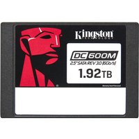 Black Kingston 1920G DC600M 2.5” Enterprise SATA SSD with red logo and white label displaying capacity and model details.