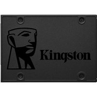 Black Kingston A400 480 GB 2.5" SSD with engraved logo and four corner screw holes.