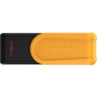 Black and yellow Kingston 512GB USB 3.2 flash drive with sliding cover and compact design.