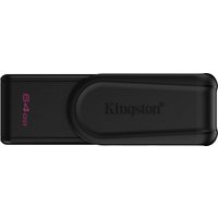 Black Kingston 64GB USB 3.2 Gen 1 flash drive with sliding cover and embossed logo.