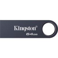 Dark nickel Kingston 64GB USB flash drive with keyring loop and sleek design.