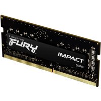 Black Kingston FURY 8GB DDR4 SODIMM RAM with gold connectors and white branding on a sleek black heat spreader.
