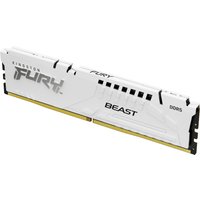 White Kingston FURY Beast 16GB DDR5 RAM with black accents and gold edge, featuring 6000MT/s speed and CL36 latency.