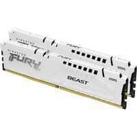 White Kingston FURY Beast 32GB DDR5 RAM kit, 5600MT/s, CL36, with sleek black accents and gold connectors.