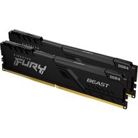 Black Kingston FURY Beast 64GB DDR4 RAM kit, 3200MT/s, CL16, with sleek heat spreaders and gold contact pins.