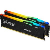 Black Kingston FURY Beast DDR5 RAM sticks with RGB lighting and bold white branding.