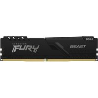 Black Kingston FURY Beast 8GB DDR4 RAM with silver text, angular design, and gold connector pins.