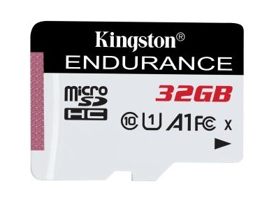 Kingston 32 GB MicroSD card in white and black with red accents, featuring UHS 1 U1 and Class 10 markings, designed for high-speed data transfer and endurance.