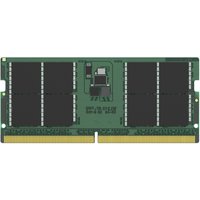 Green Kingston 32GB DDR5 memory module with black chips and gold connectors.