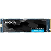 Kioxia Exceria Plus G3 1TB M.2 NVMe SSD with black hexagonal pattern and blue label on a compact circuit board.
