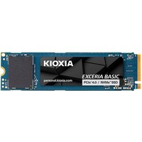 Blue Kioxia 1TB M.2 PCIe 4.0 NVMe SSD with black label and gold connector edge.
