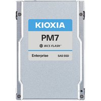 Silver Kioxia PM7-V 1.6 TB 2.5" SAS SSD with blue label and BiCS FLASH TLC branding