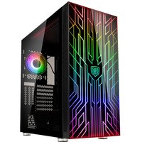 Black Kolink Unity Nexus Midi Tower with RGB front panel design and tempered glass side showcasing internal components.