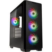 Black Kolink Unity Solar ARGB Mesh Midi Tower with tempered glass panel and three front RGB fans.