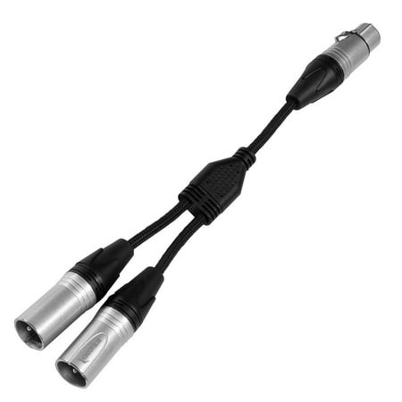 Black and silver Kondor Blue dual male XLR to female XLR audio Y splitter cable with a flexible black cord and two silver connectors at one end.