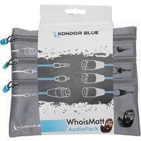 Grey Kondor Blue 1.5 m XLR audio cable with blue accents, packaged in a zippered pouch with connector illustrations.