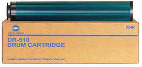 Konica Minolta 024K/DK-511 Drum Kit in a brown cardboard box with blue text, featuring a cylindrical green drum cartridge designed for KM Bizhub 360, capable of printing 250K pages.