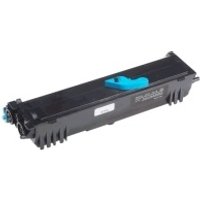 Black Konica Minolta toner kit with blue handle, rectangular shape, labeled for 6K pages at 5% coverage.