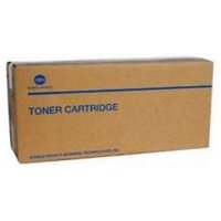 Brown Konica Minolta toner cartridge box labeled "Toner Cartridge" with blue logo and text.