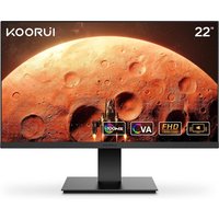 Koorui 21.4" FHD LCD Monitor, slim black bezel, rectangular base, vibrant Mars image on screen.
