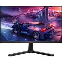 KOORUI 24E4 computer monitor, 24-inch, 1920x1080 pixels, slim bezel, black stand, displaying futuristic car scene.