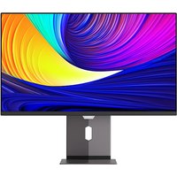 Koorui S3241XO monitor, 31.5" UHD+, slim bezel, vibrant display with colorful abstract design, sturdy black stand.