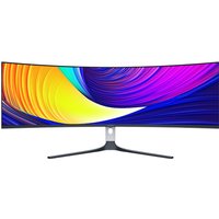 Curved Koorui S4941XO monitor, 49" WUHD, ultra-wide screen with vibrant display, sleek black stand.