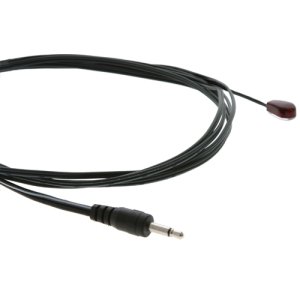 Black 3-meter cable with a 3.5mm metal plug on one end and a red IR emitter at the other, designed for connecting audio and infrared devices.