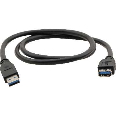 Black 1.6m USB 3.0 cable featuring a USB-A male connector on one end and a USB-A female connector on the other, designed for high-speed data transfer.