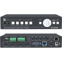 Black Kramer Electronics VP-440X presentation switcher with multiple input ports, control buttons, and rotary dial.