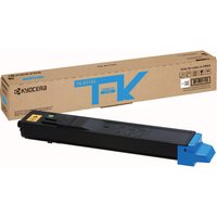 Cyan Kyocera toner cartridge with black body and blue cap, packaged in a brown box labeled TK-8115C.