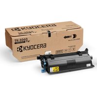 Kyocera TK-3060 toner kit, black cartridge with blue handle, in front of brown branded box.