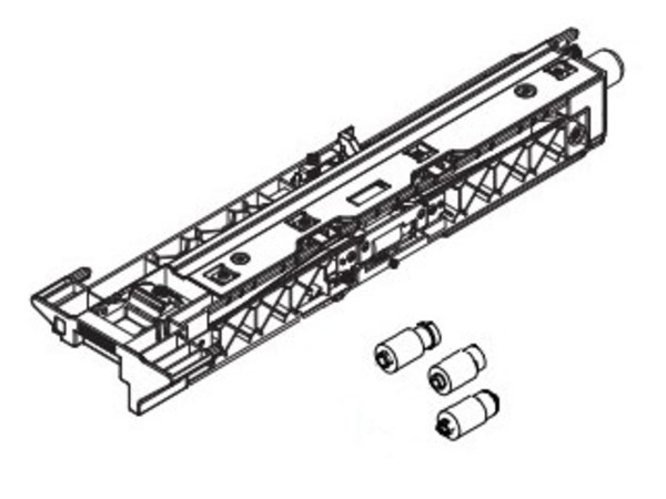 KYOCERA 302MV94061 printer/scanner feed module in black plastic, featuring a long rectangular shape with multiple mounting points and three small cylindrical components nearby.