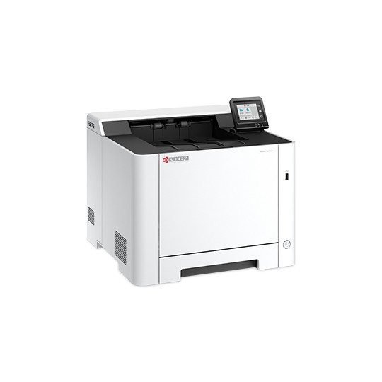 White Kyocera ECOSYS PA2101cwx printer with a compact design, featuring a control panel on top and ventilation grilles on the sides, capable of printing in color at 1200 x 1200 DPI.