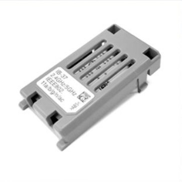 Gray WLAN interface module for KYOCERA IB-37 printer/scanner, featuring ventilation slots and labeled specifications on one side.