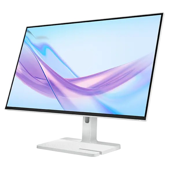 27-inch Lenovo L27q-4A monitor with a sleek grey frame, featuring a 2560 x 1440 pixels 2K Ultra HD LCD display and a minimalist white stand.