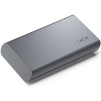 Grey LaCie Mobile SSD Secure with Thunderbolt, USB Type-C, sleek rectangular design, 2 TB capacity.