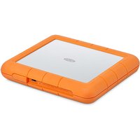 Orange and silver LaCie Rugged RAID Shuttle 8TB external hard drive with USB Type-C port and durable casing.