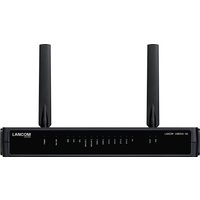 LANCOM 1803VA-4G router with two black antennas and LED indicators on a sleek black rectangular body.