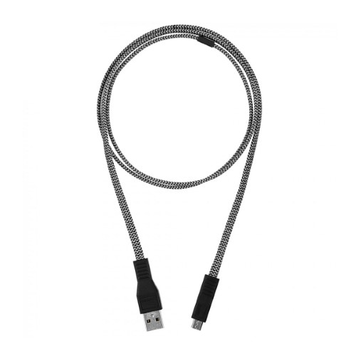 Black and gray braided USB to Micro cable, 1 meter long, featuring a durable design with a standard USB connector on one end and a Micro USB connector on the other.