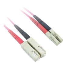 Pink and black 2-meter Lanview LVO231814 InfiniBand/fibre optic cable featuring two SC and two LC connectors, designed for high-speed data transmission.