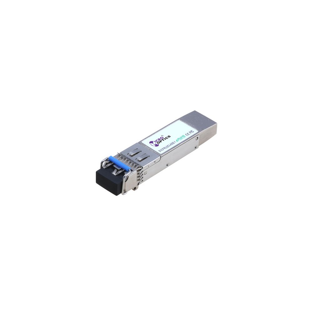Lanview MO-J9054C SFP transceiver module in silver metal casing, featuring a blue connector on one end and labeled with specifications, designed for 1310 Nm network applications.
