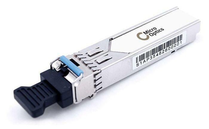 Lanview P-Link L-SM321 Compile module in silver metal with a blue latch, featuring a barcode and the Micro Optics logo on the side.