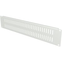 White Lanview RAB205WH rack accessory blank panel with slotted ventilation design and mounting holes on each corner.