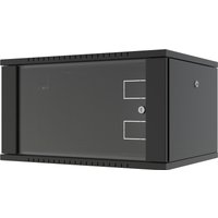 Black Lanview 7U wall-mounted rack cabinet with lockable front door and vented sides.