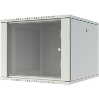 White Lanview 9U wall-mounted rack cabinet with lockable glass door and vented sides.