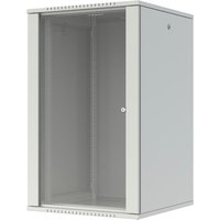 White Lanview 20U wall-mounted rack cabinet with glass front door and metal frame.